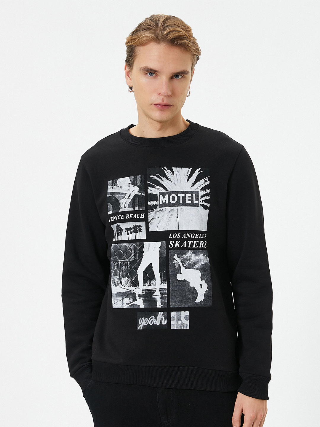 

Koton Graphic Printed Cotton Sweatshirt, Black