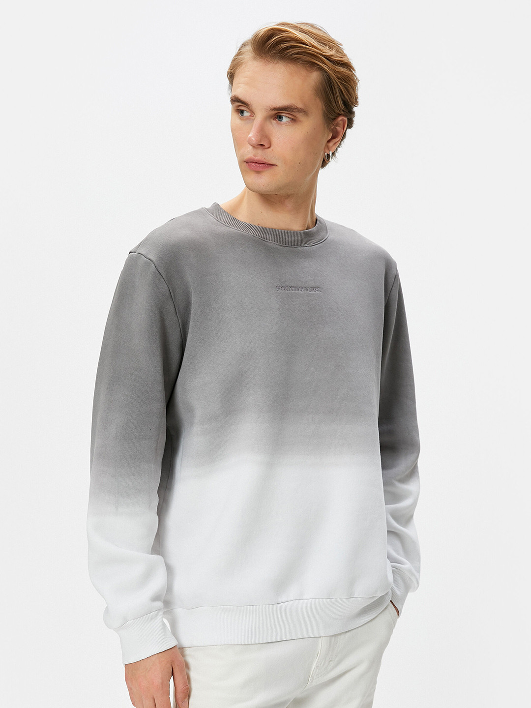 

Koton Ombre Printed Round Neck Pullover Sweatshirt, Grey