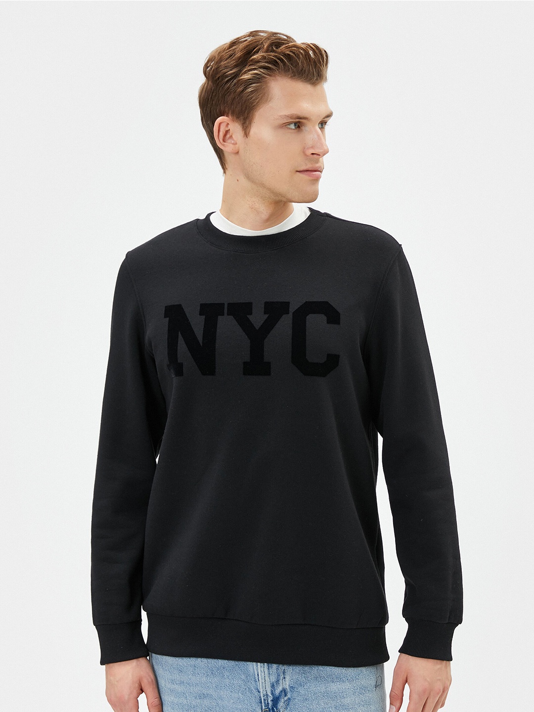 

Koton Typography Printed Round Neck Pullover Sweatshirt, Black