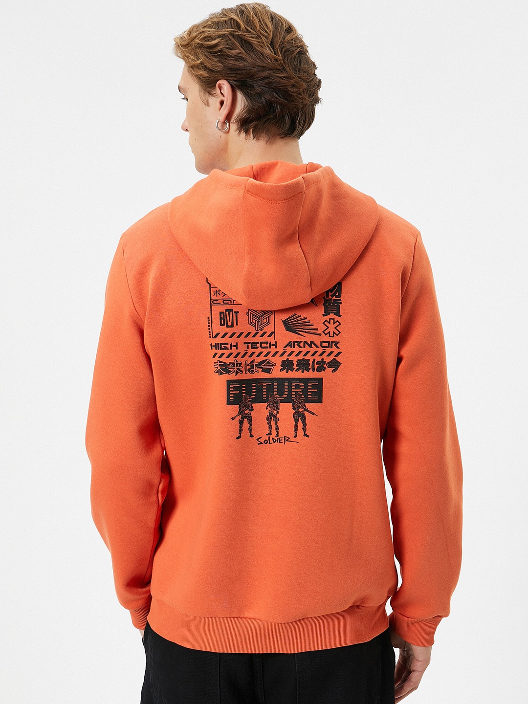 

Koton Typography Printed Hooded Cotton Pullover Sweatshirt, Orange