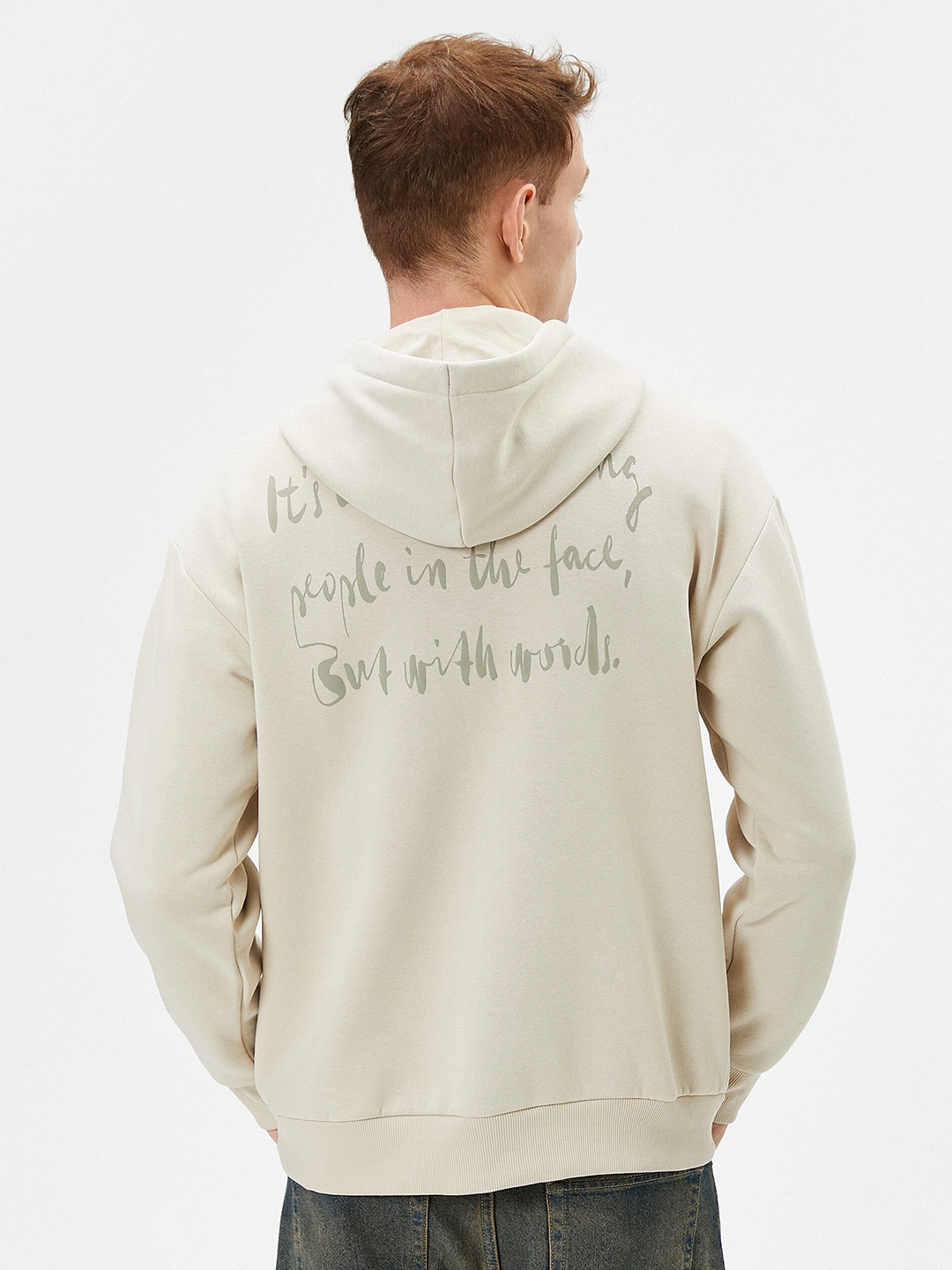 

Koton Typography Printed Hooded Cotton Pullover Sweatshirt, Beige