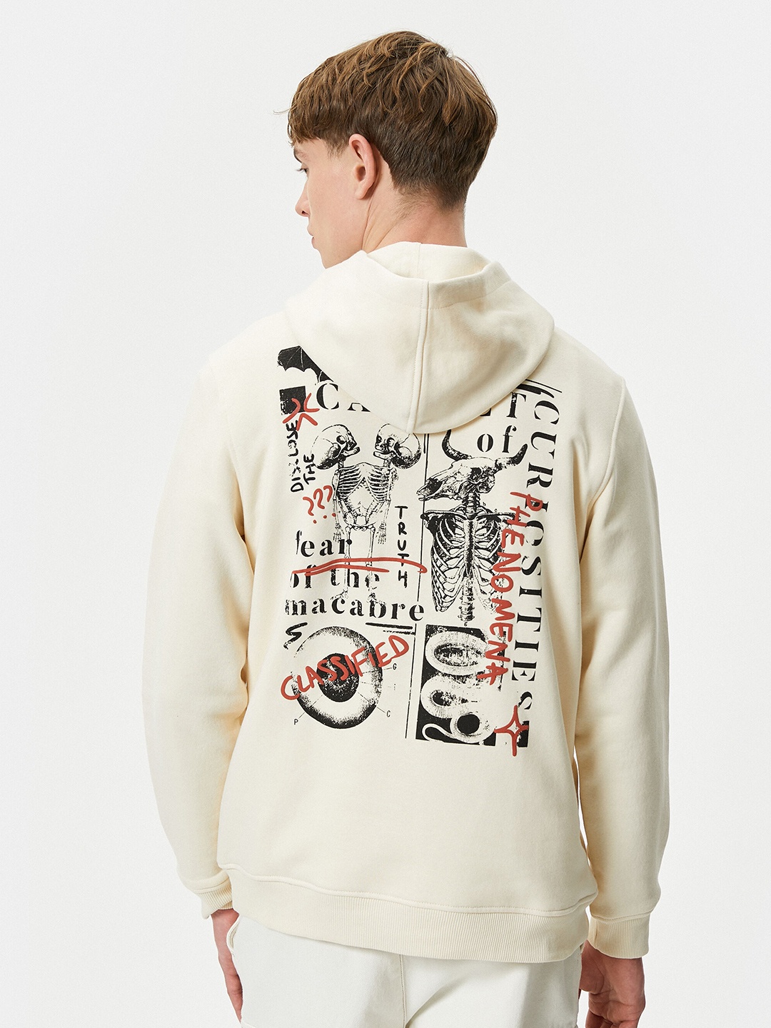 

Koton Graphic Printed Hooded Cotton Pullover Sweatshirt, Beige