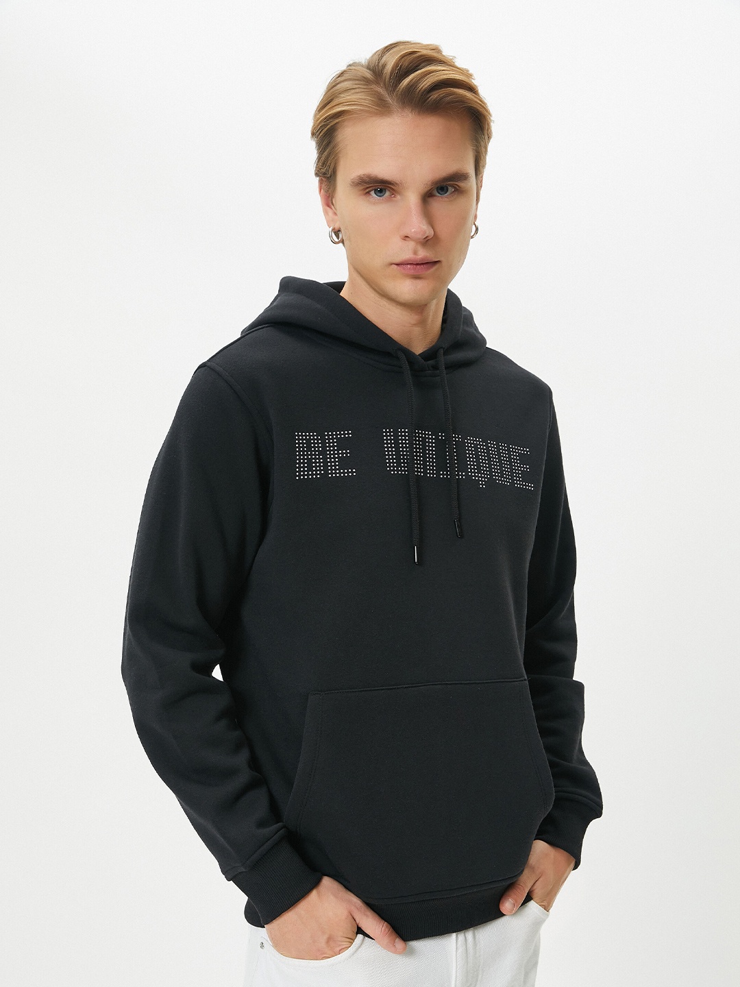 

Koton Typography Printed Hooded Cotton Pullover Sweatshirt, Black