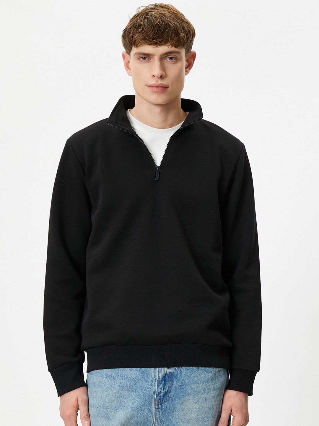 

Koton Mock Collar Half Zipper Pullover Sweatshirt, Black