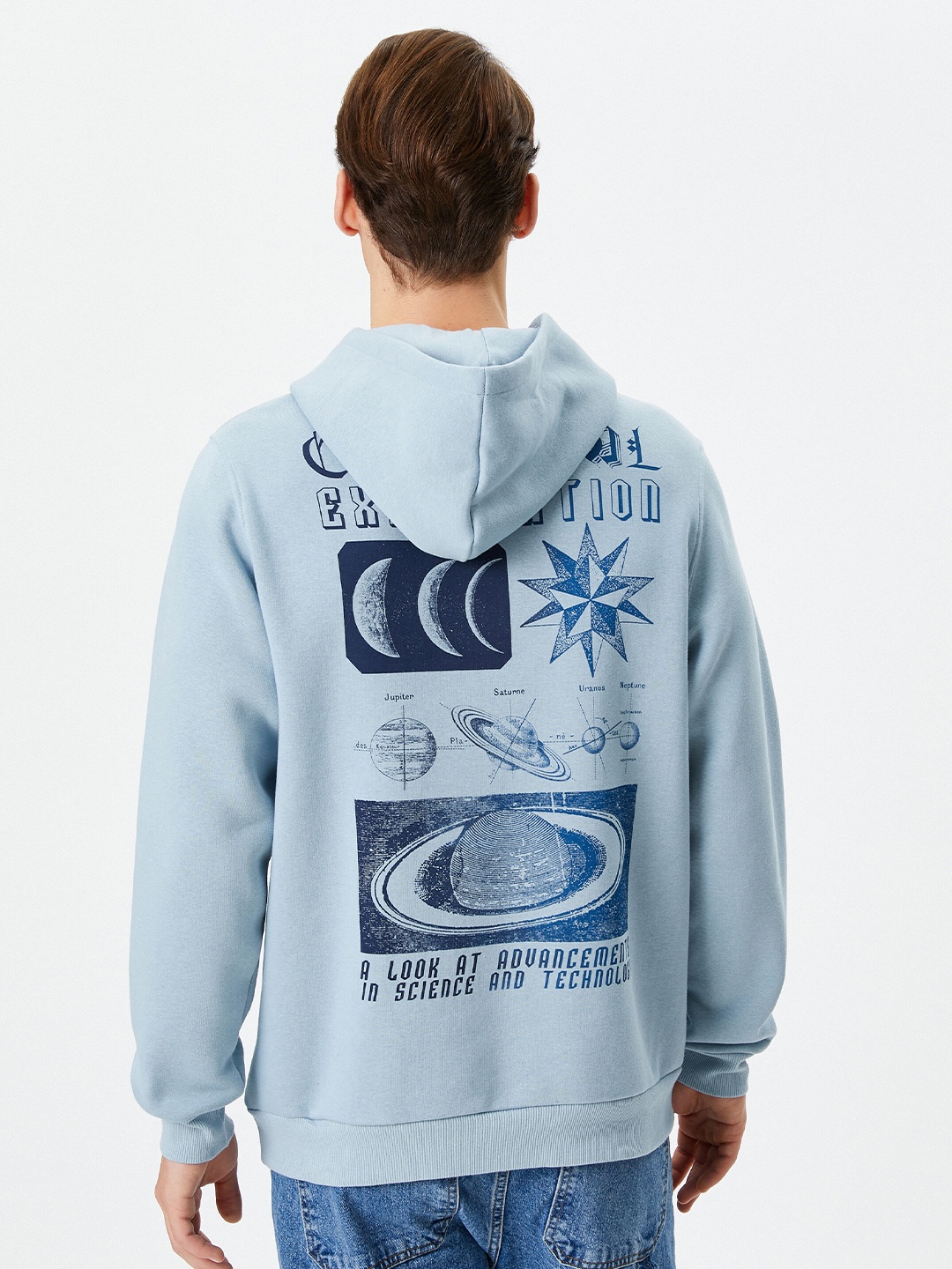 

Koton Graphic Printed Hooded Pullover Sweatshirt, Blue