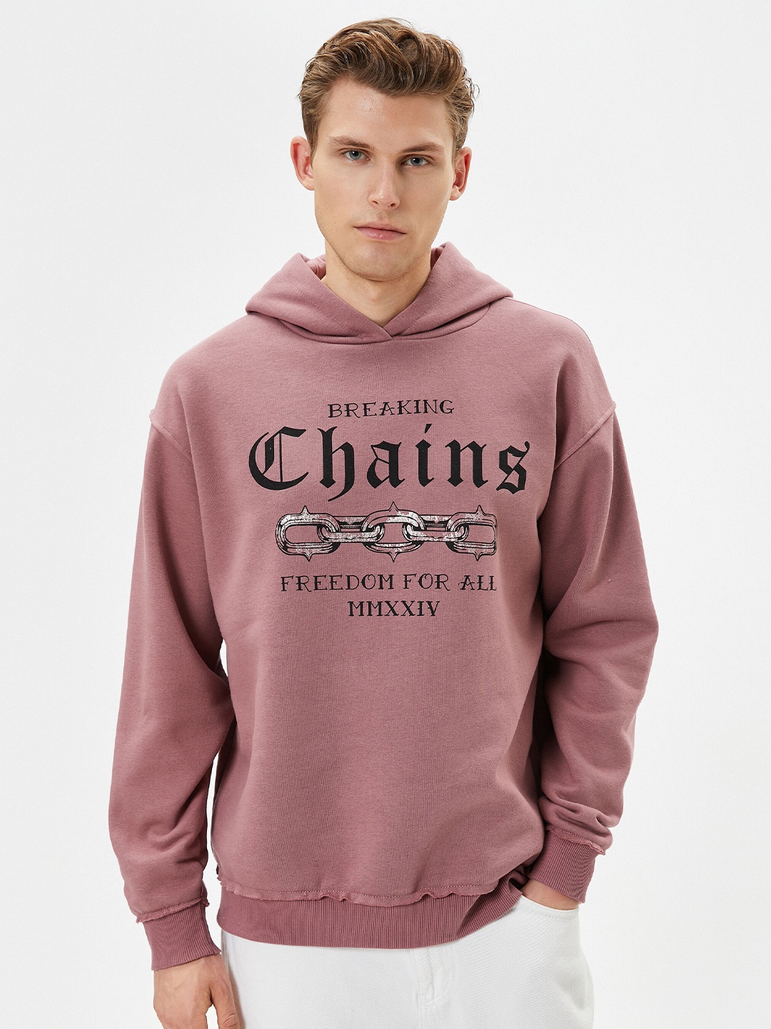 

Koton Typography Printed Hooded Pullover Sweatshirt, Pink