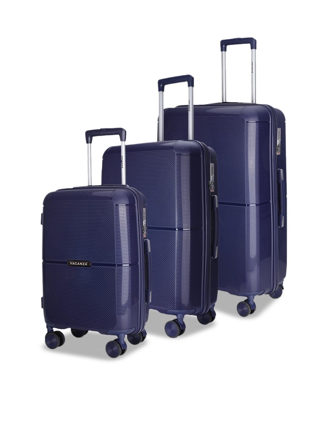 

3G Set Of 3 Textured Unbreakable Lightweight Hard Sided Trolley Bags- 76.2 cm, Blue