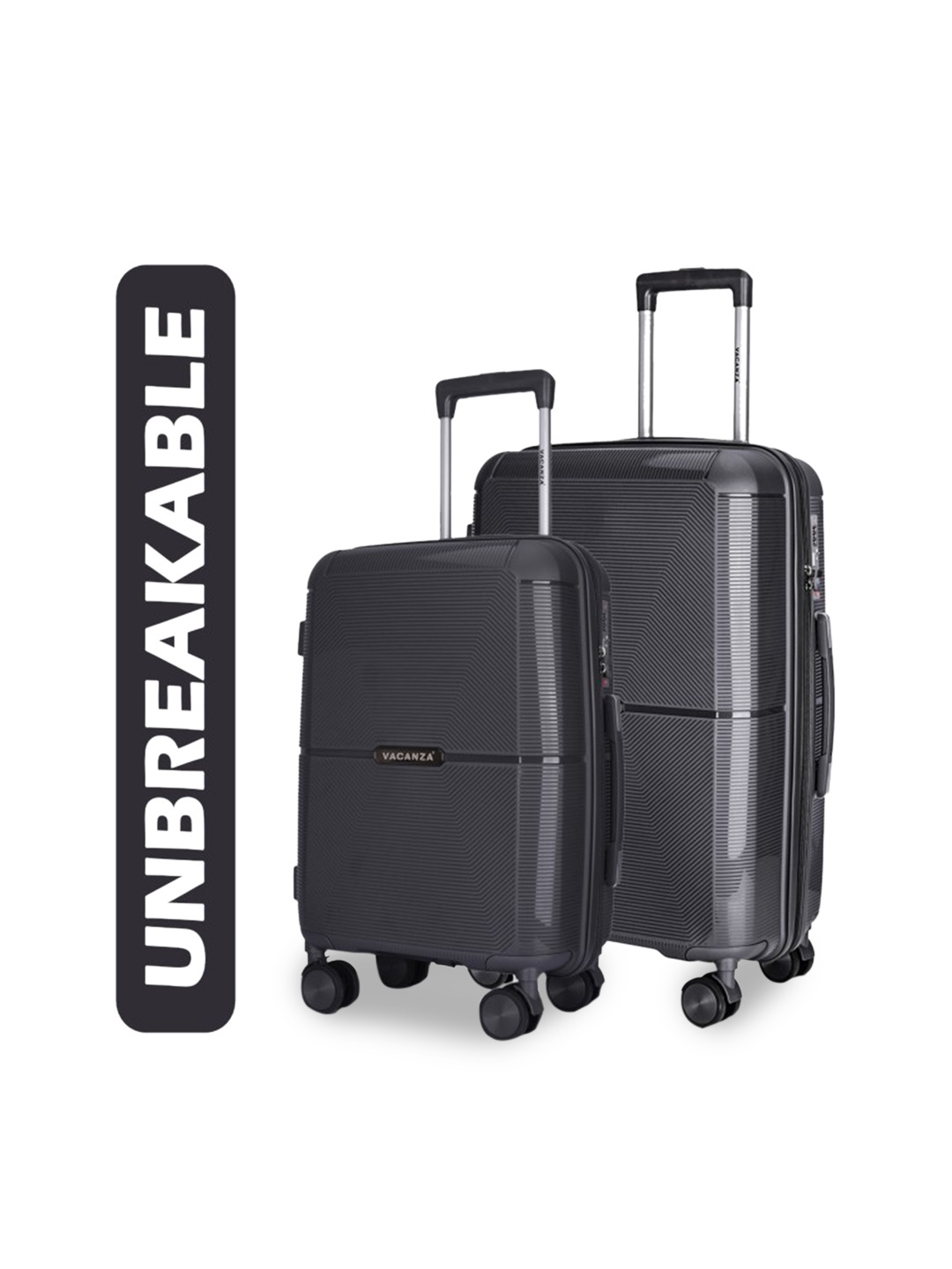 

3G Set Of 2 Textured Unbreakable Lightweight Hard Sided Trolley Bags- 50 cm, Grey