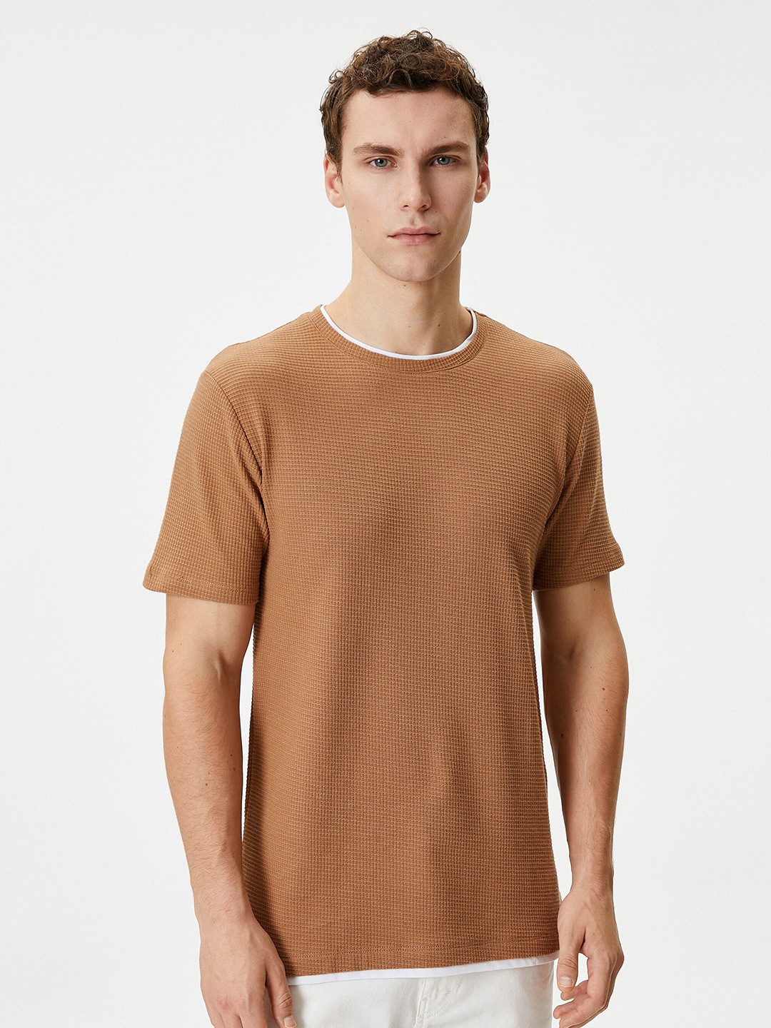 

Koton Round Neck Pure Cotton T-Shirt, Brown