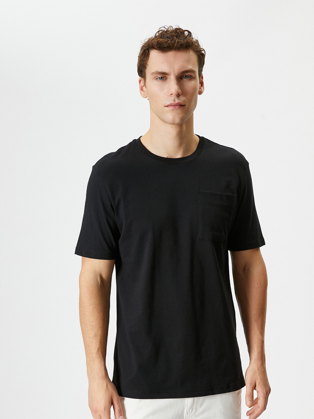 

Koton Drop-Shoulder Sleeves Pure Cotton Casual T-shirt, Black
