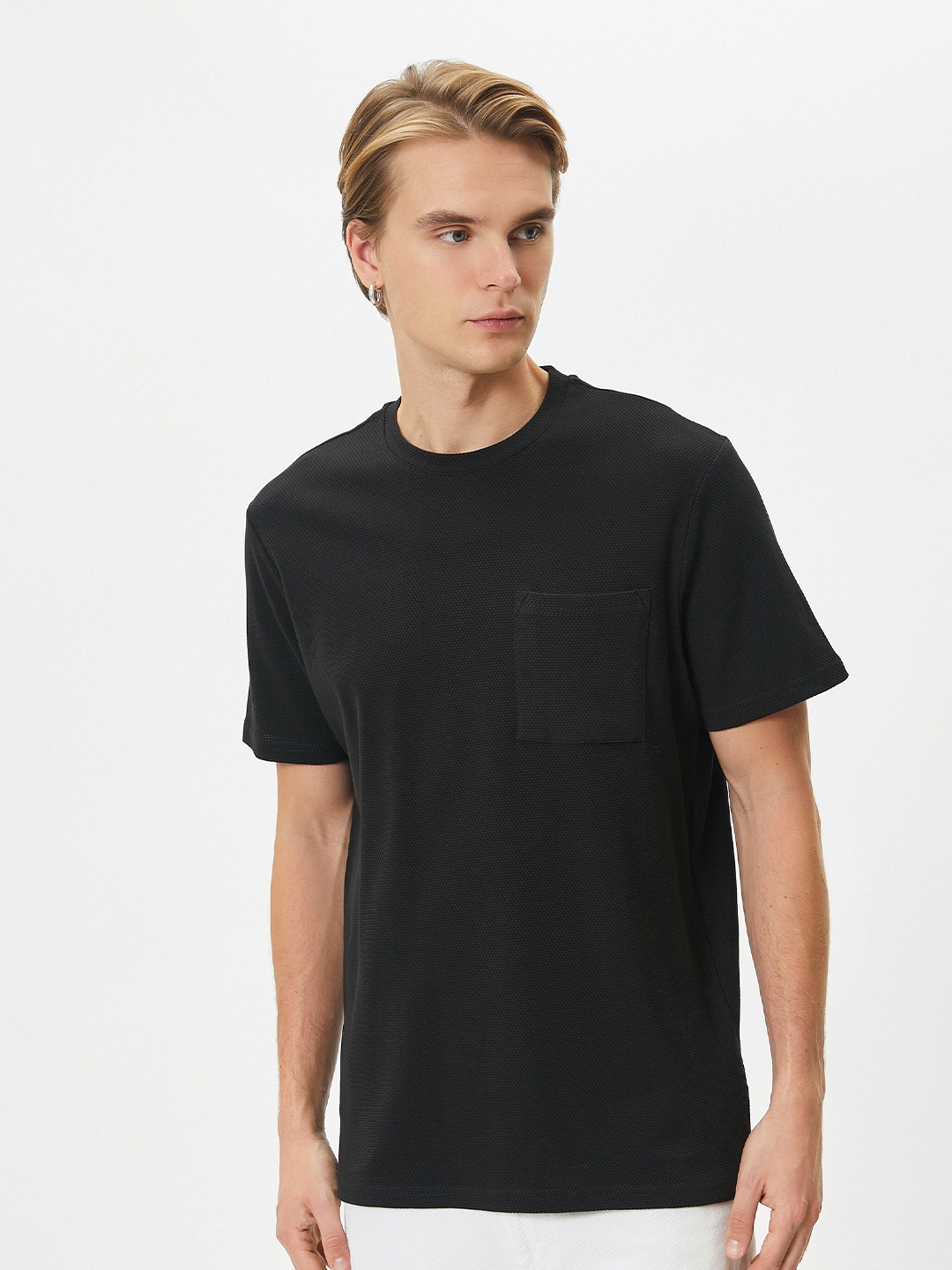 

Koton Self Design Round Neck Cotton T-shirt, Black