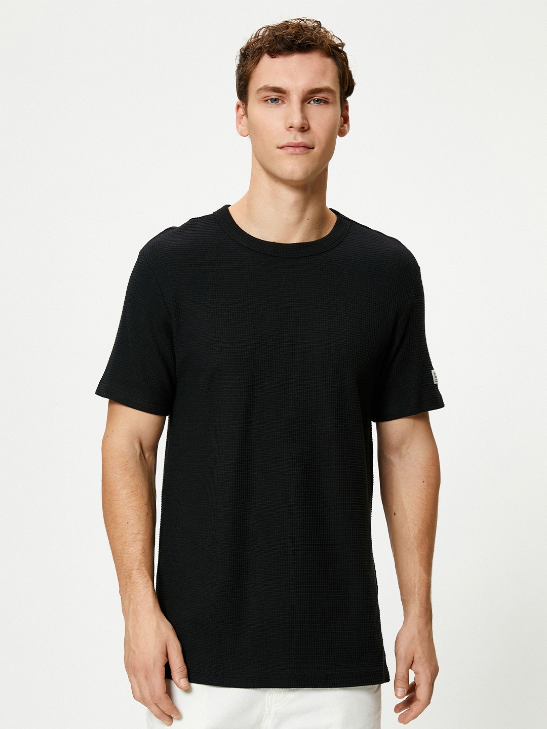 

Koton Self Design Round Neck Short Sleeves Cotton T-shirt, Black