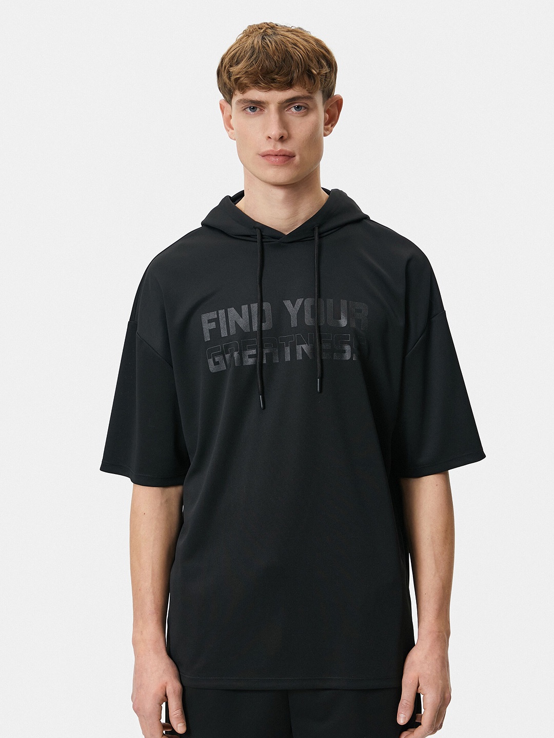 

Koton Typography Printed Hooded Drop-Shoulder Sleeves T-shirt, Black