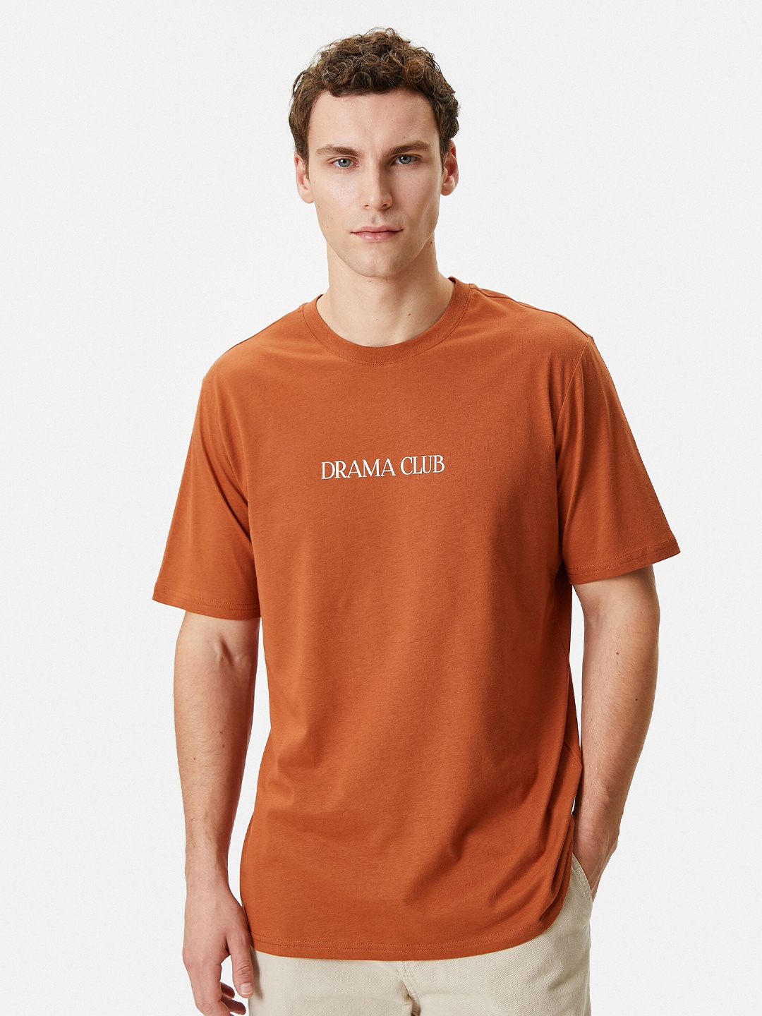 

Koton Typography Printed Pure Cotton T-shirt, Brown