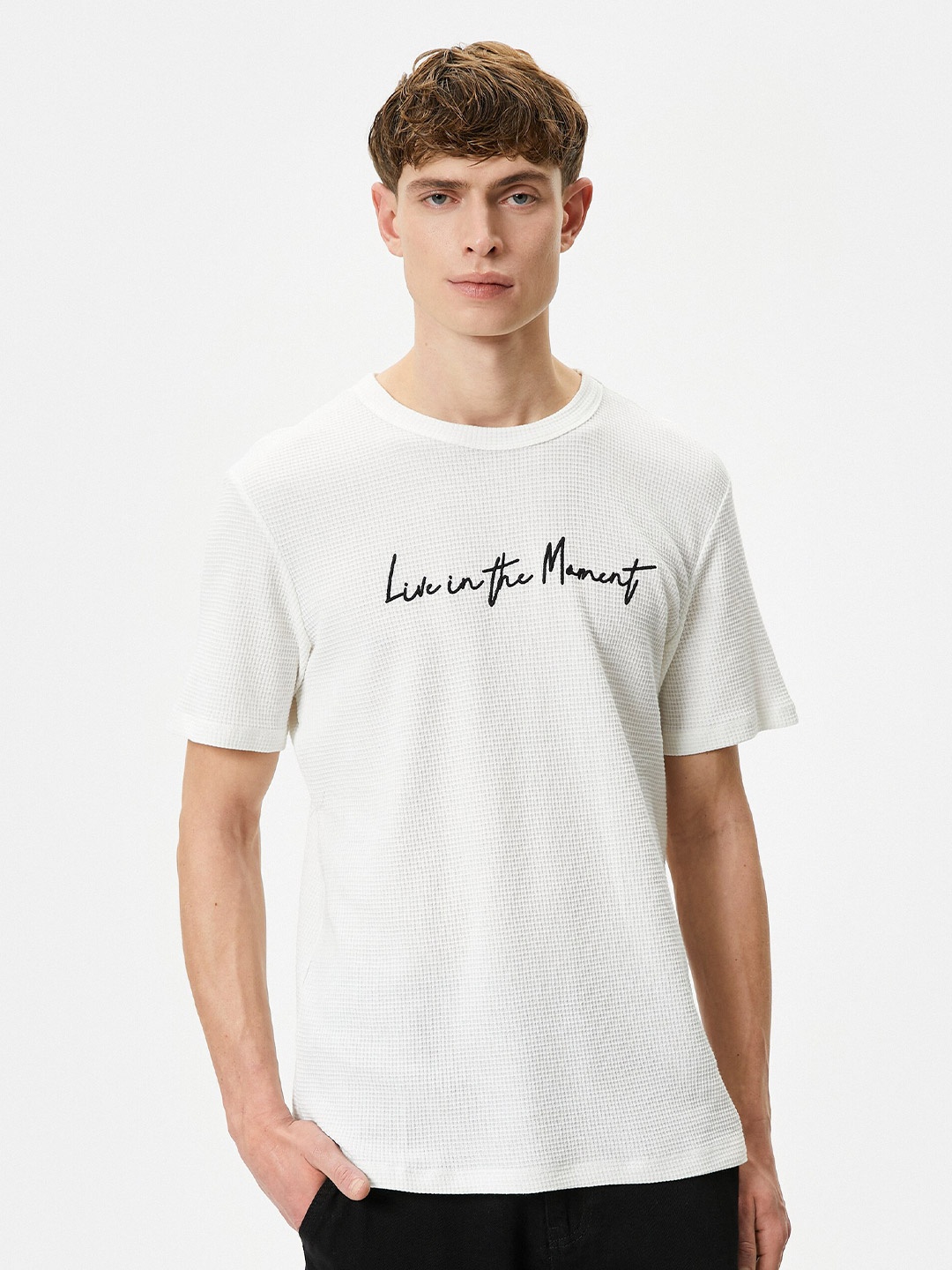 Koton Typography Printed Pure Cotton T-shirt, White