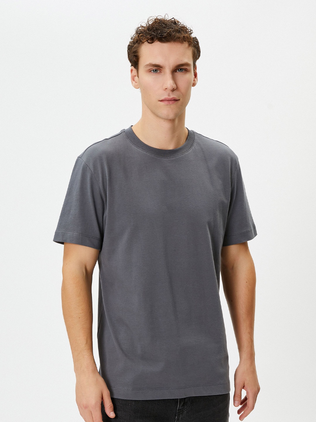 

Koton Drop-Shoulder Sleeves Pure Cotton Casual T-shirt, Grey