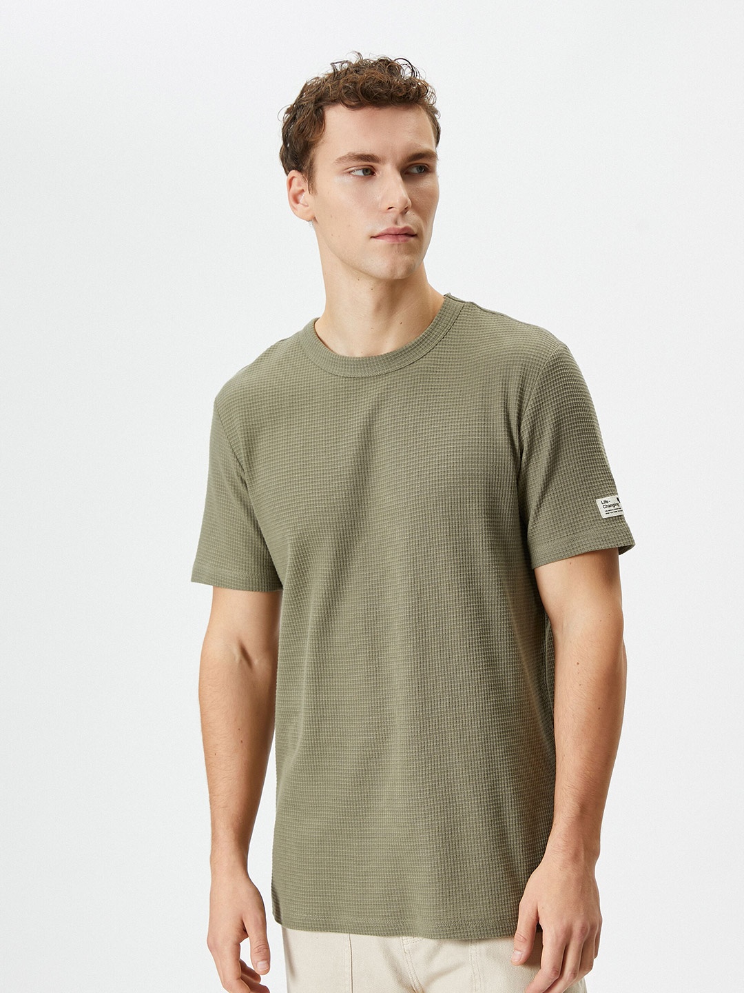 

Koton Self Design Pure Cotton T-shirt, Khaki