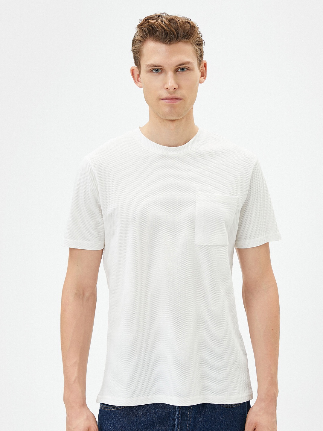 

Koton Self Design Round Neck Short Sleeves Cotton T-shirt, White