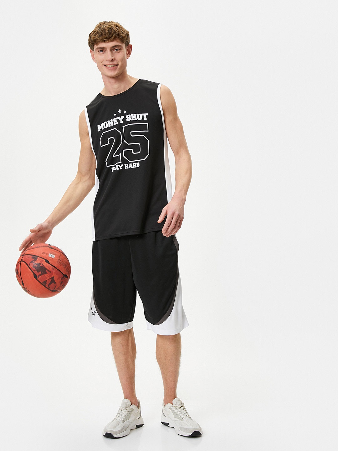 Koton Typography Printed Sleeveless Sports T-shirt, Black
