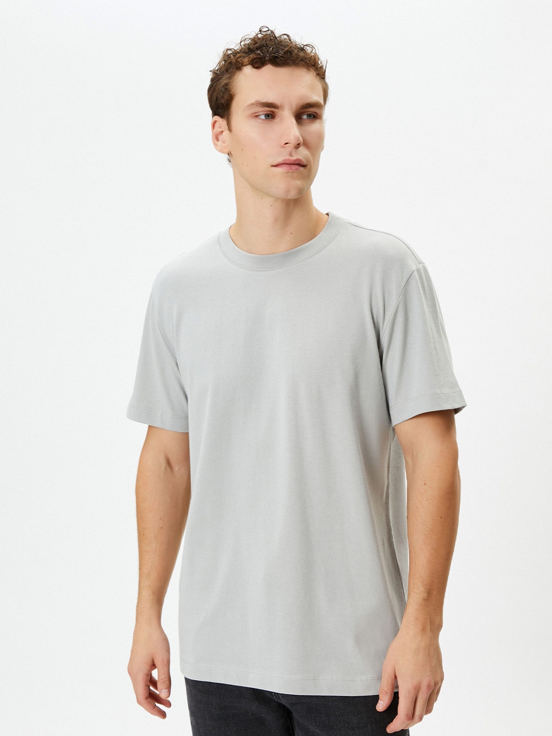 

Koton Drop Shoulder Sleeves Pure Cotton T-shirt, Grey
