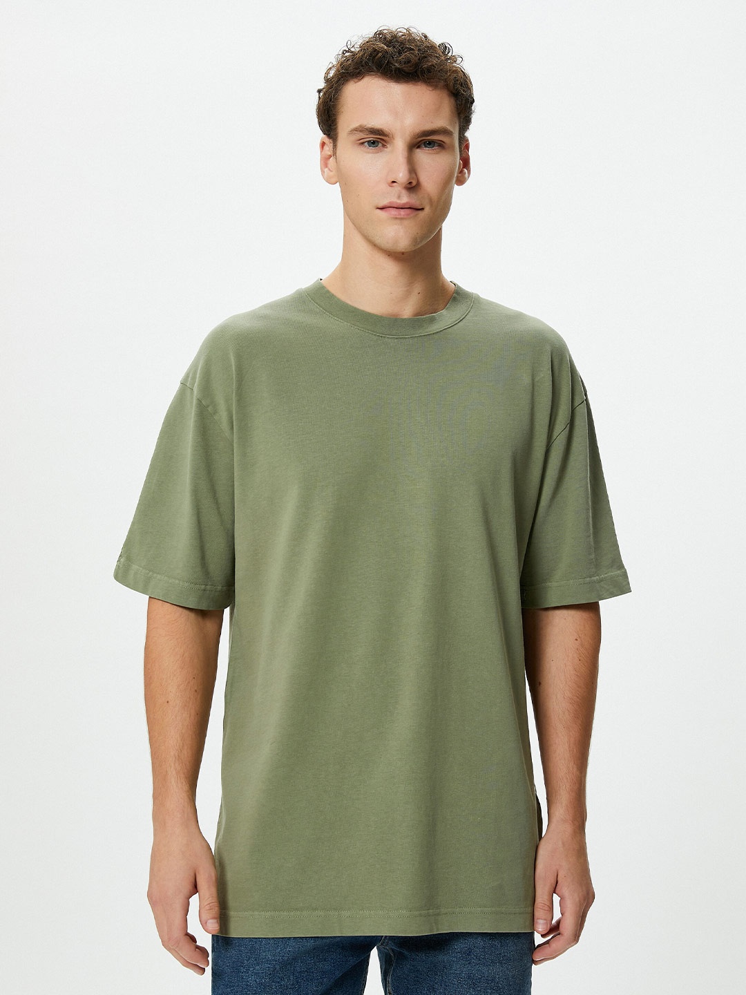 

Koton Drop-Shoulder Sleeves Pure Cotton T-shirt, Green