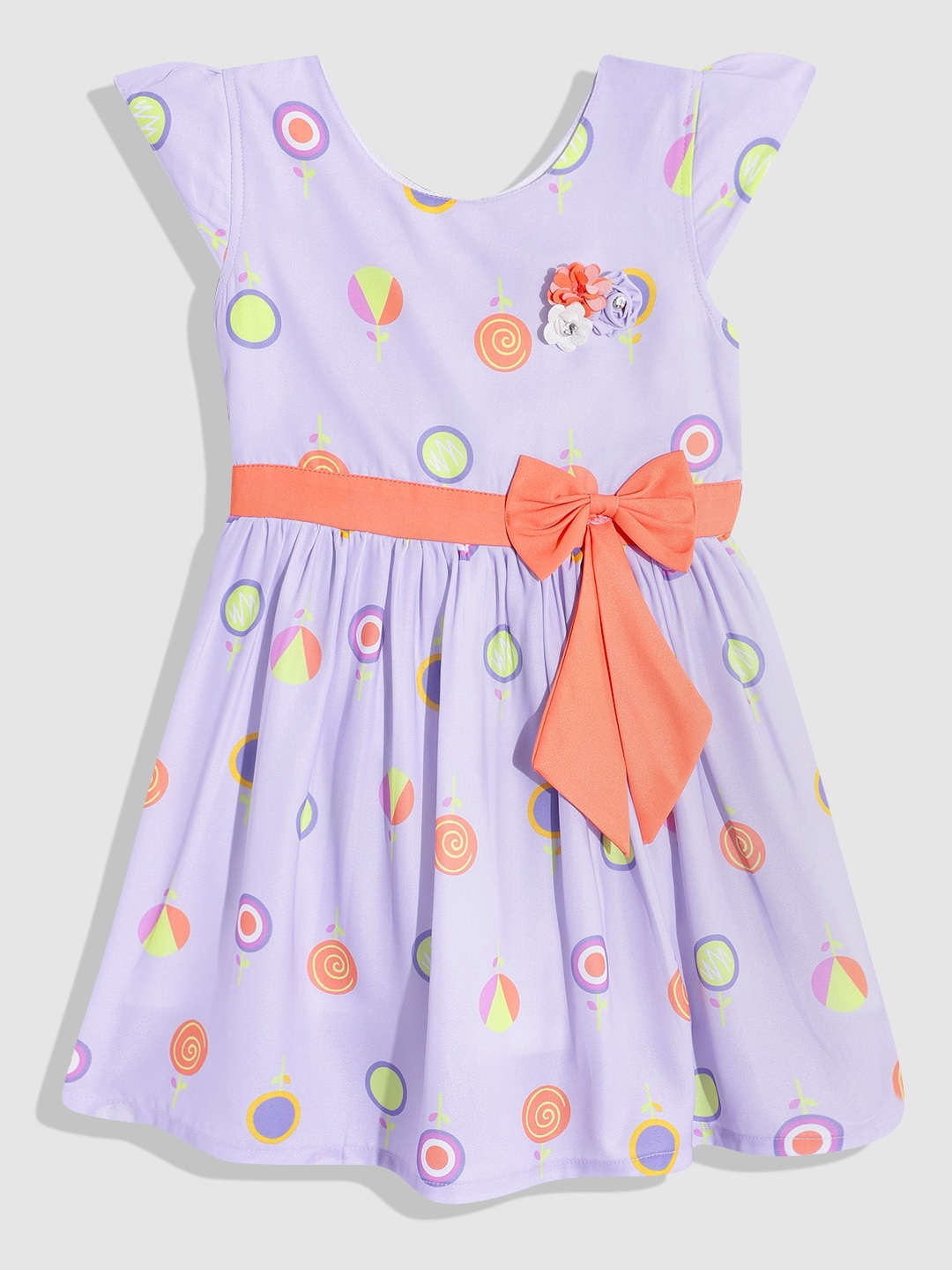 

YK Print A-Line Dress with Bow Detail, Lavender