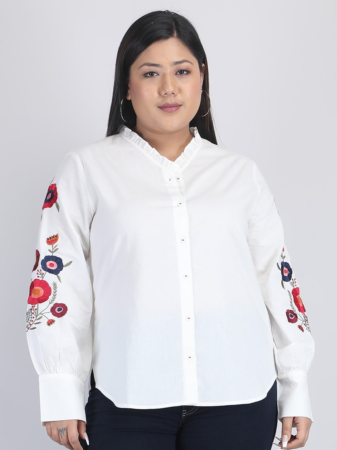 

SHAYE Smart Mandarin Collar Pure Cotton Casual Shirt, White