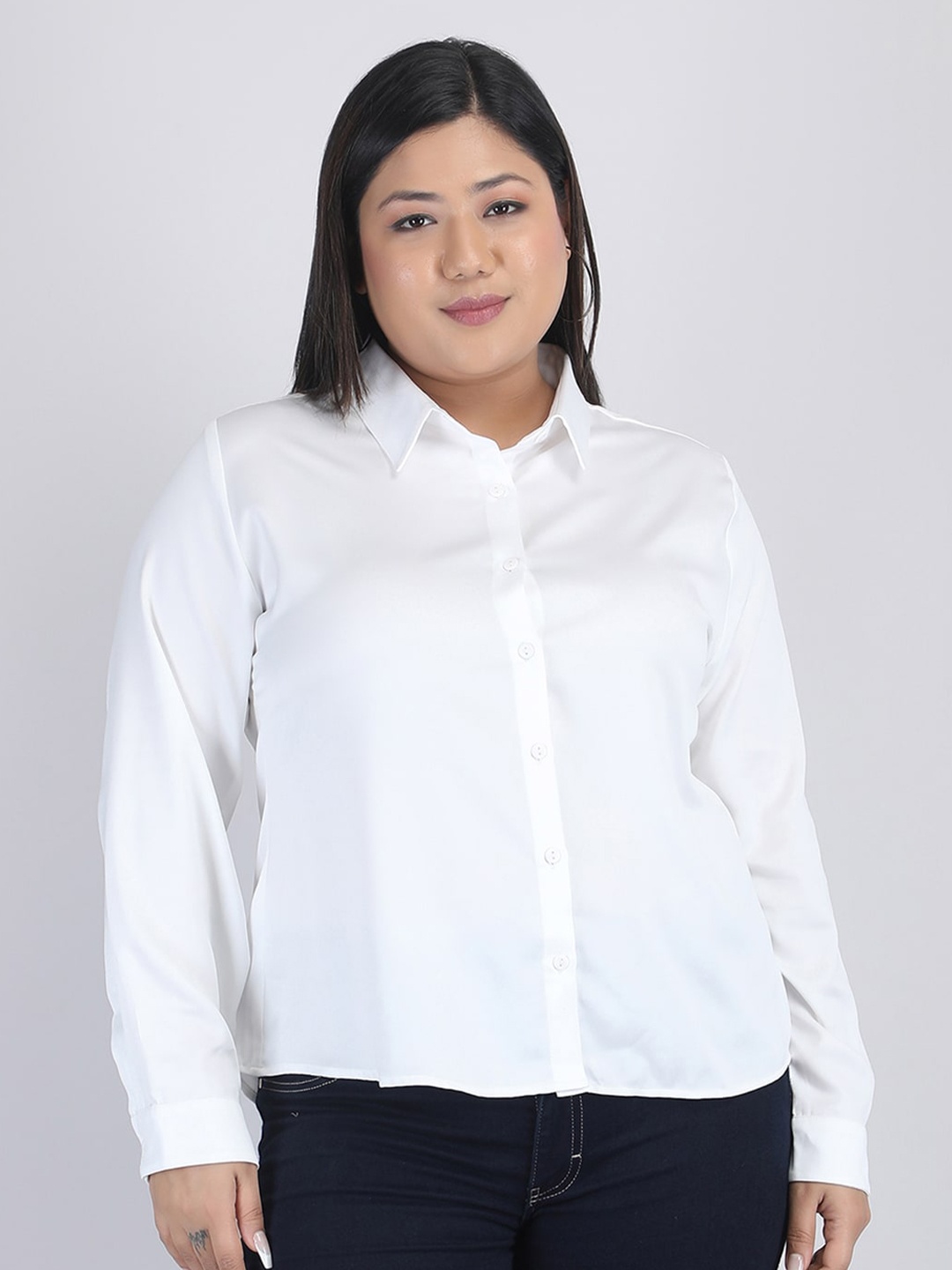 

SHAYE Relaxed Spread Collar Casual Shirt, White