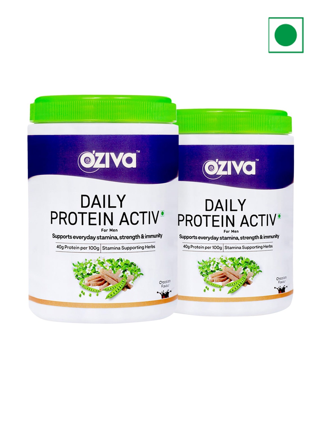 

OZiva Set Of 2 Daily Protein Activ Powder Chocolate Flavor- 300g Each, Green
