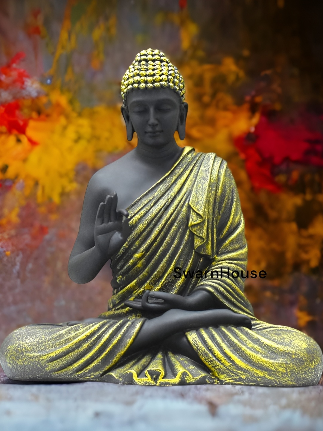 

SwarnHouse Decors Black & Gold toned Buddha Idol Showpiece