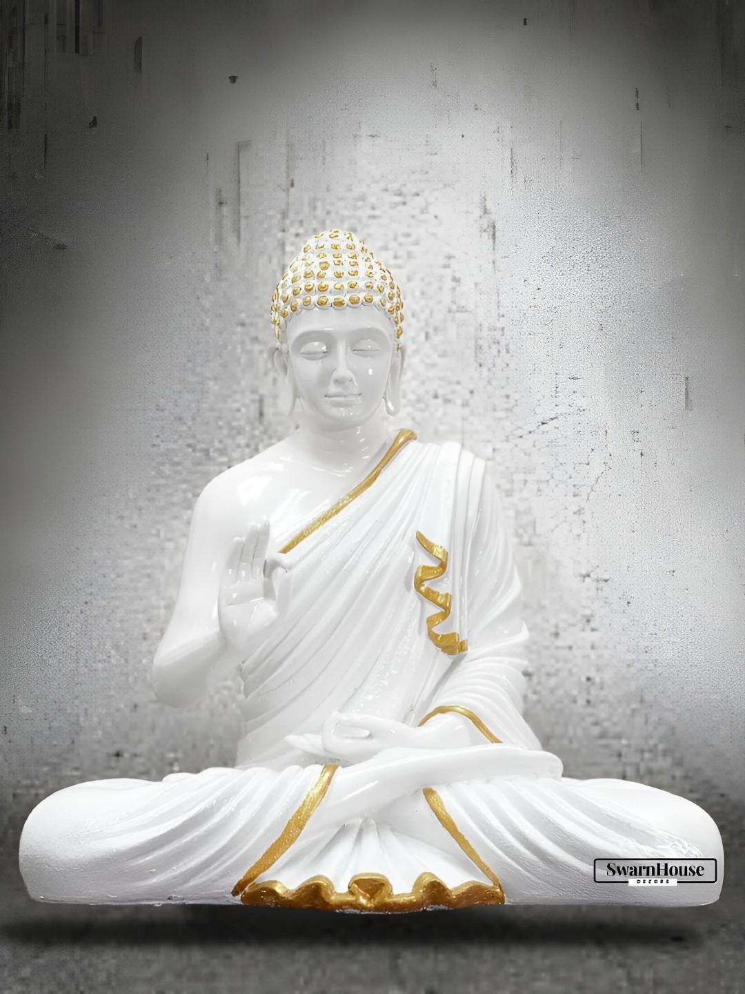 

SwarnHouse Decors White & Gold toned Buddha Idol Showpiece