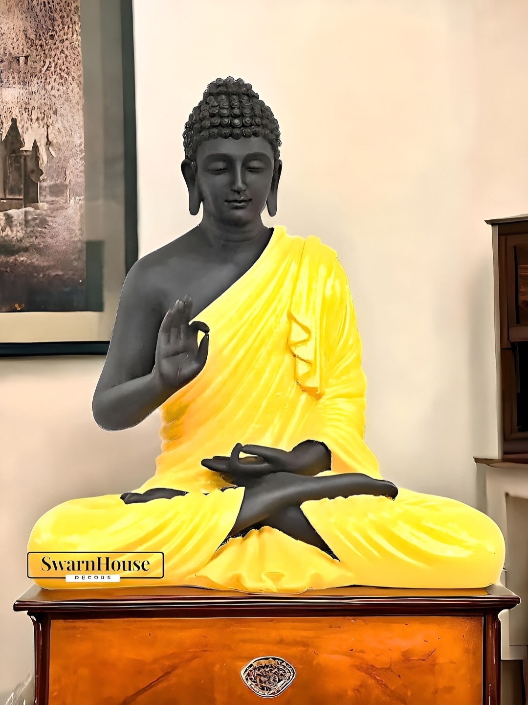 

SwarnHouse Decors Yellow & Black Buddha Idol Showpiece