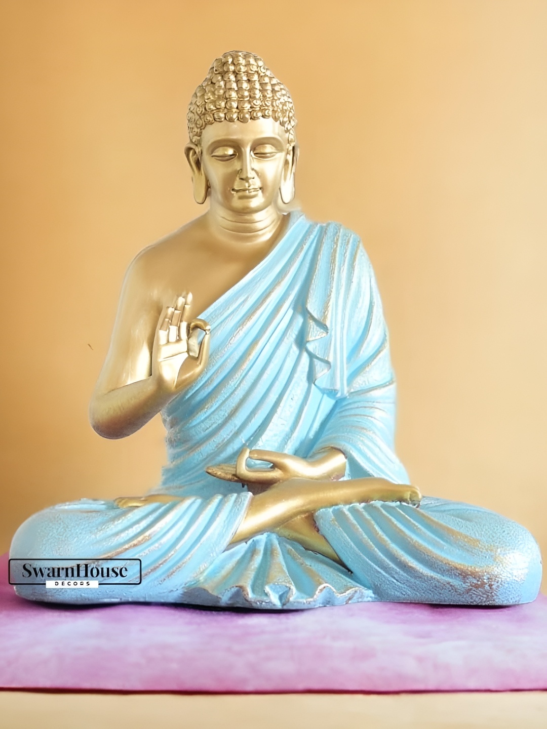 

SwarnHouse Decors Gold-Toned & Blue Buddha Idol Showpiece