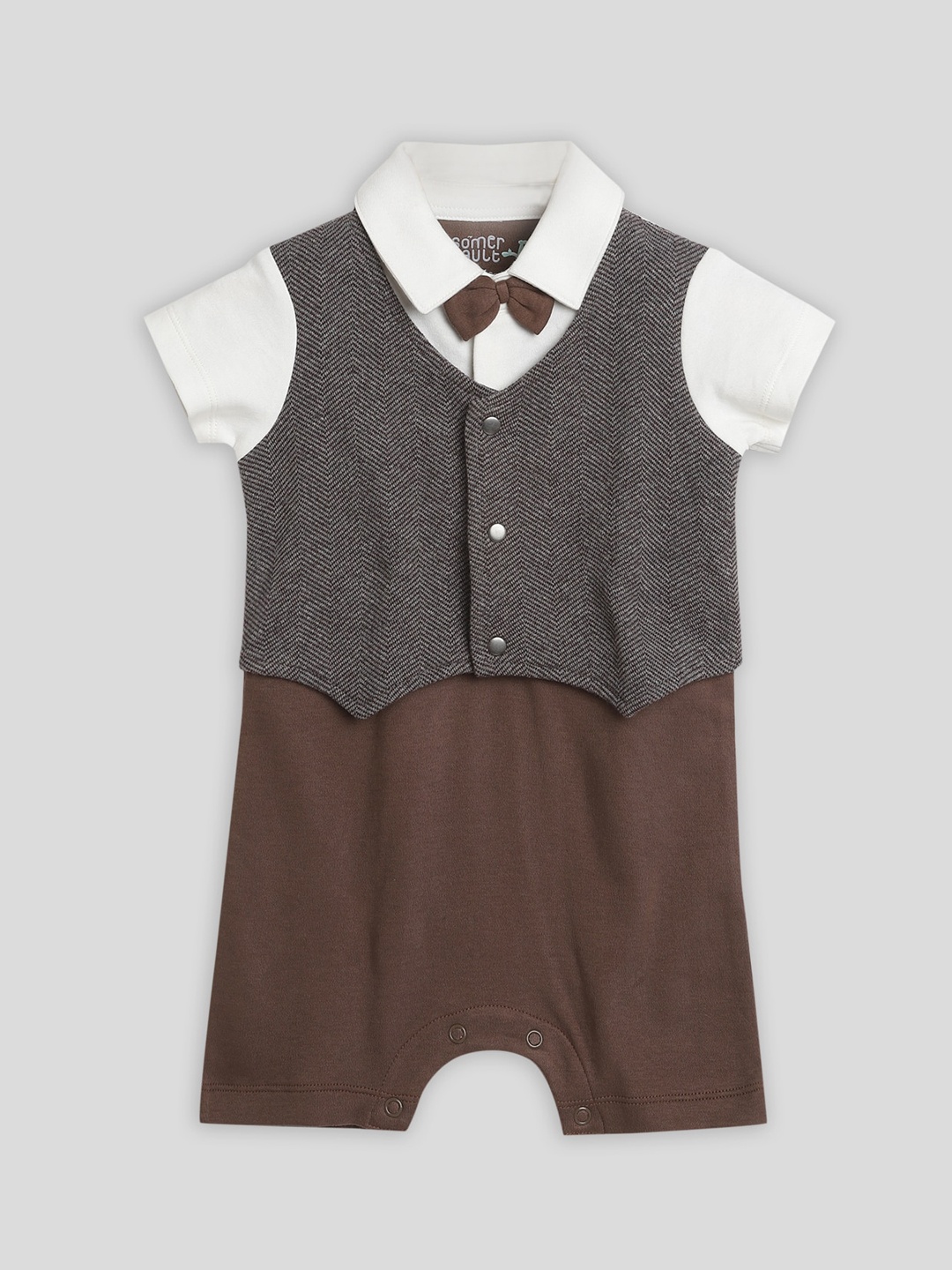 

Somersault Infants Boys Cotton Romper With Bow, Brown