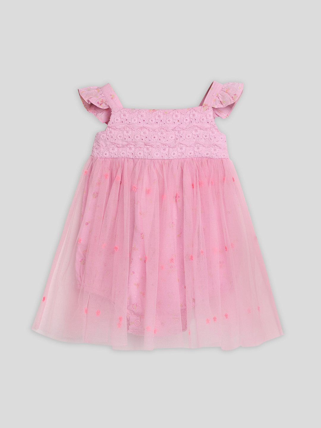 

Somersault Infants Girls Floral Embroidered Square Neck Cotton A-Line Dress, Pink