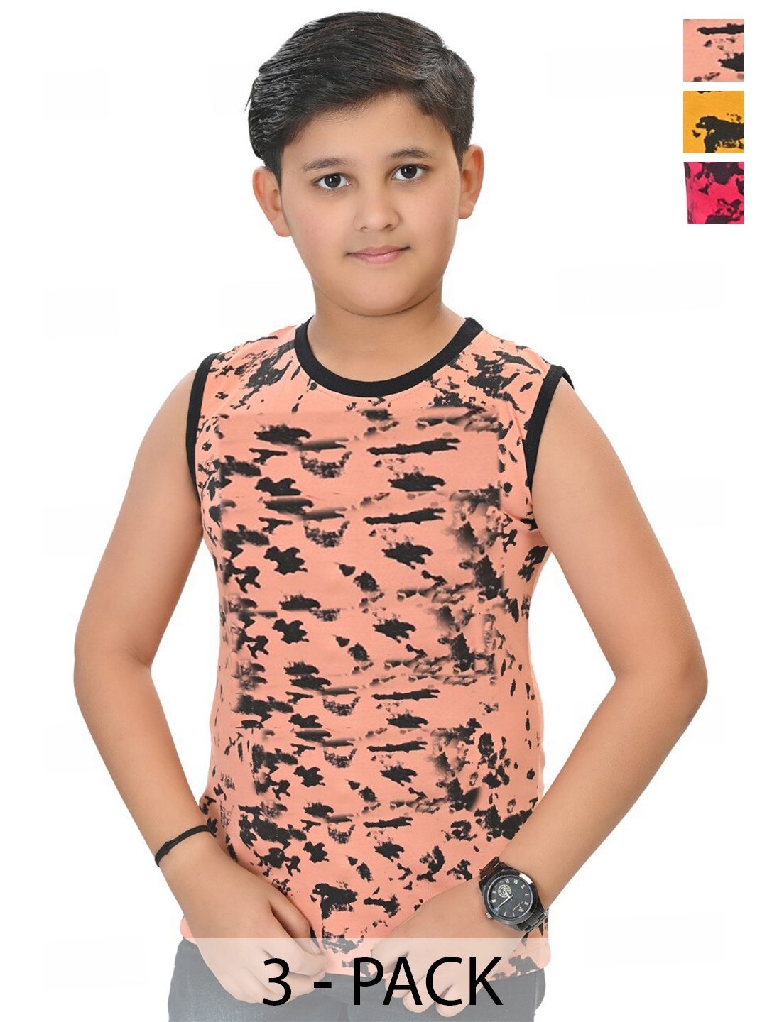 

BAESD Boys Pack Of 3 Abstract Printed Cotton T-shirts, Peach