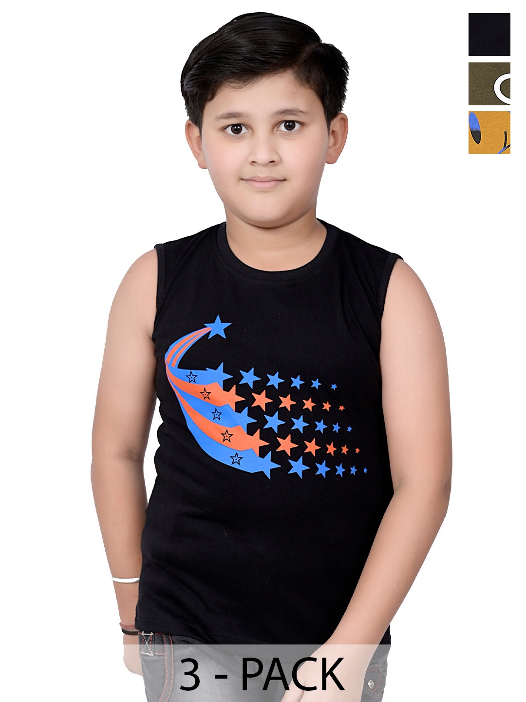 

BAESD Boys Pack Of 3 Geometric Printed Cotton T-shirts, Black