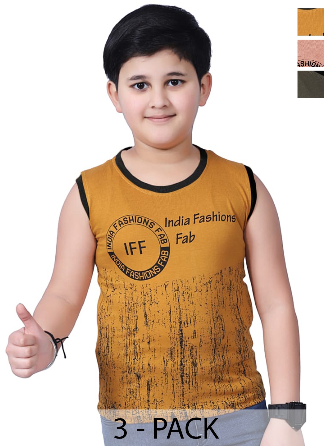 BAESD Boys Pack Of 3 Typography Printed Cotton T-shirts, Yellow