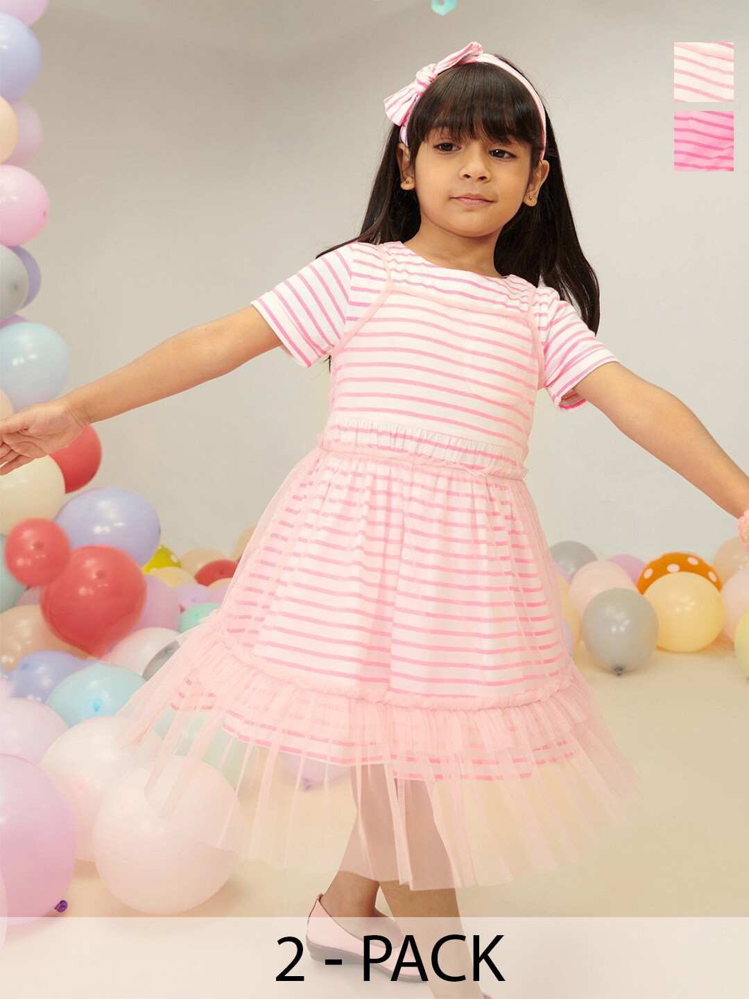 

Somersault Striped Self Design Cotton Flared Fit & Flare Dress, Pink