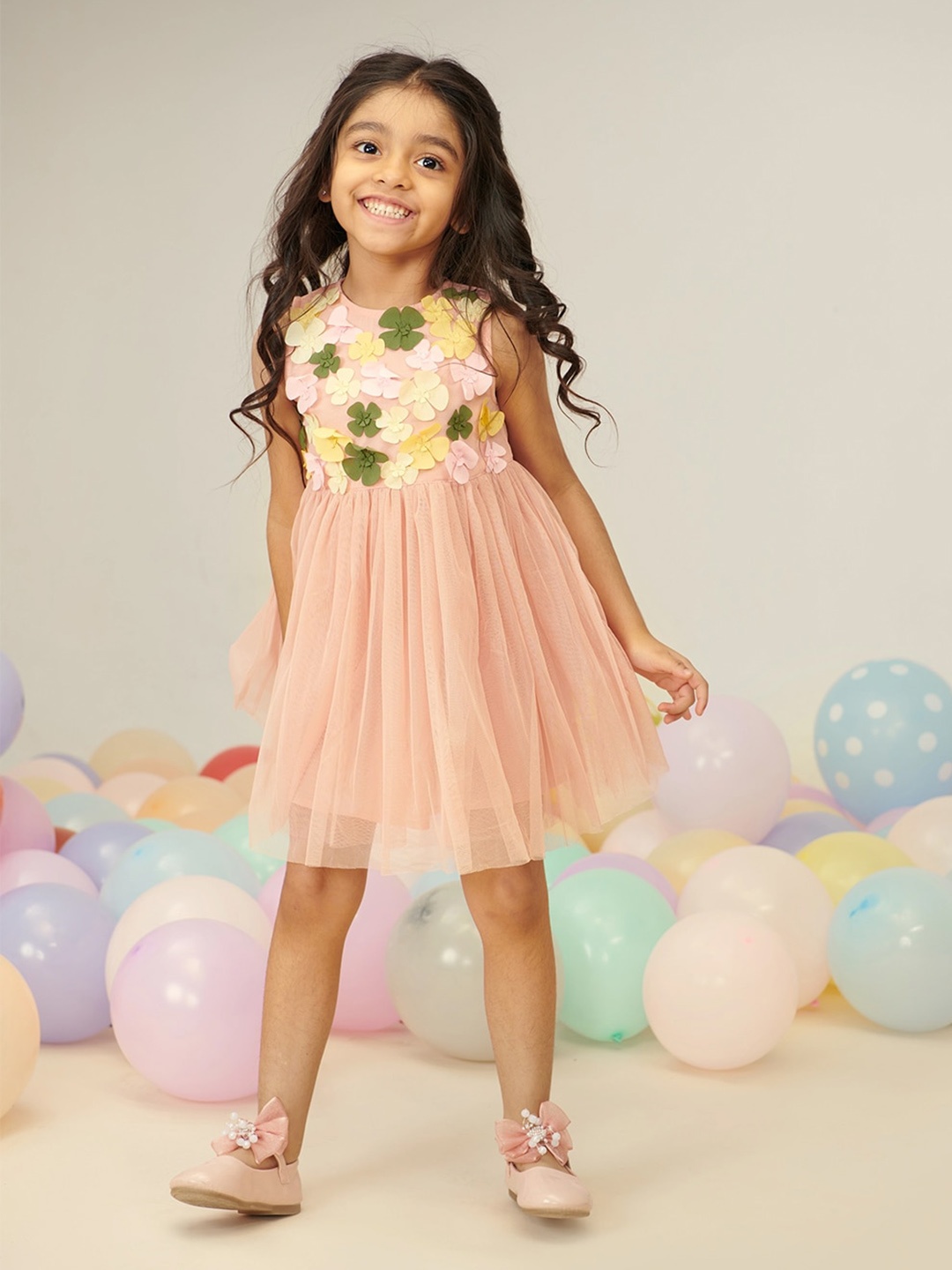 

Somersault Girls Floral Embellished Gathered Tulle Empire Dress, Pink