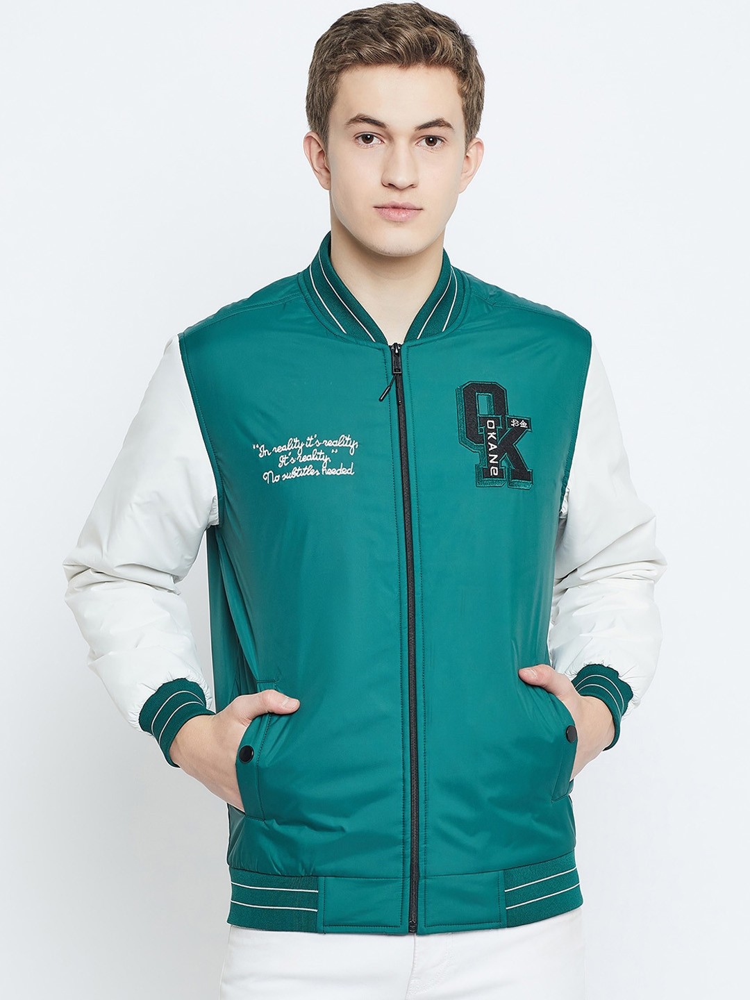 

Okane Lightweight Varsity Jacket, Green