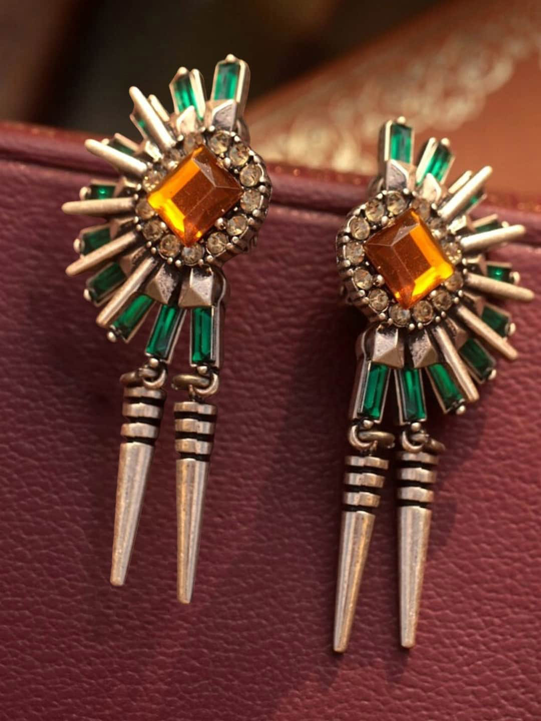 

OOMPH Stones Studded Contemporary Drop Earrings, Gold