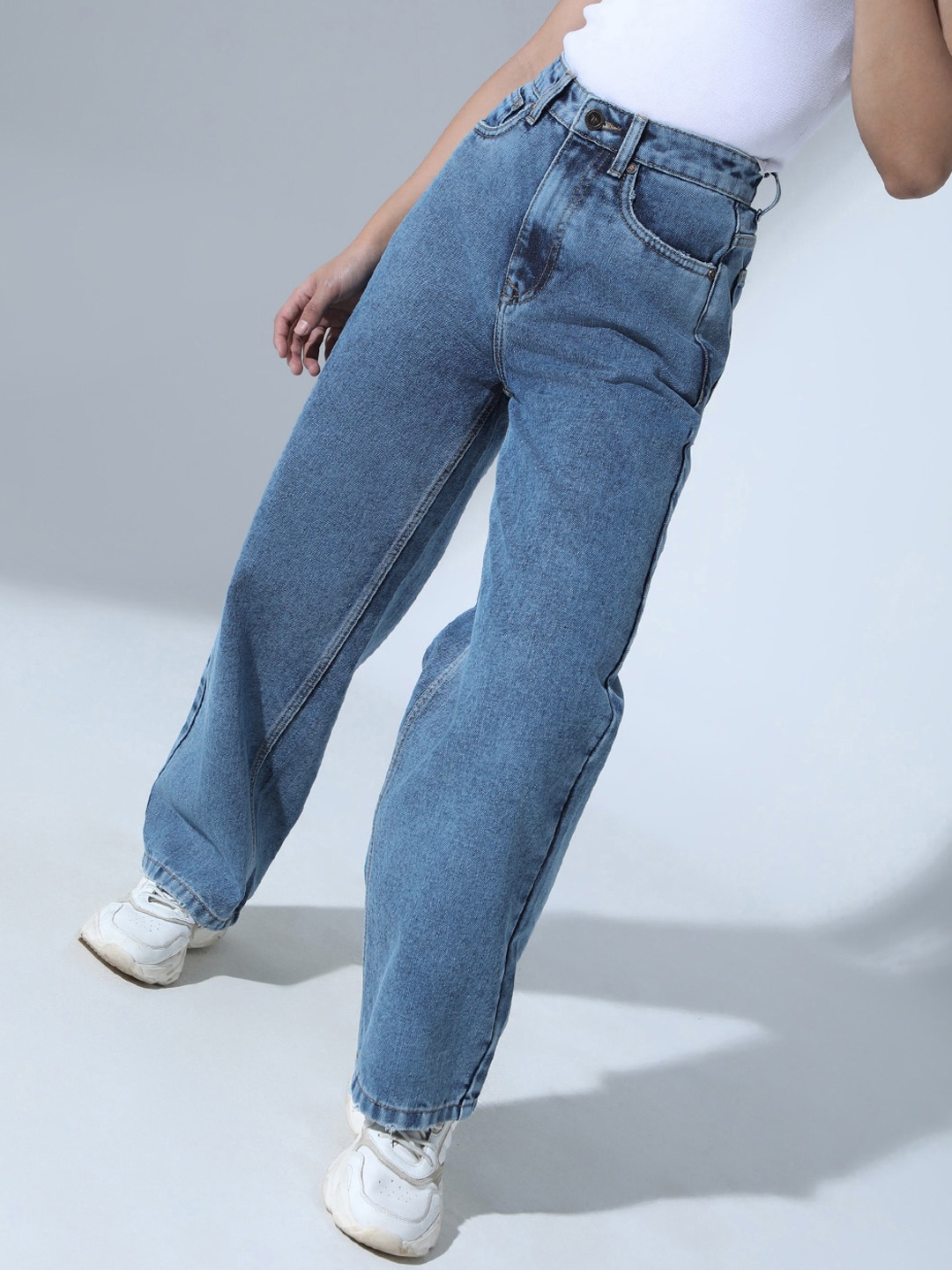 

Hubberholme Women 90's baggy High-Rise Relaxed Fit cotton Jeans, Blue