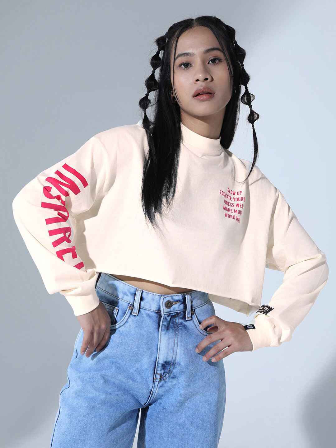 

Hubberholme Typography Printed Relaxed Fit Crop Pure Cotton T-shirt, White