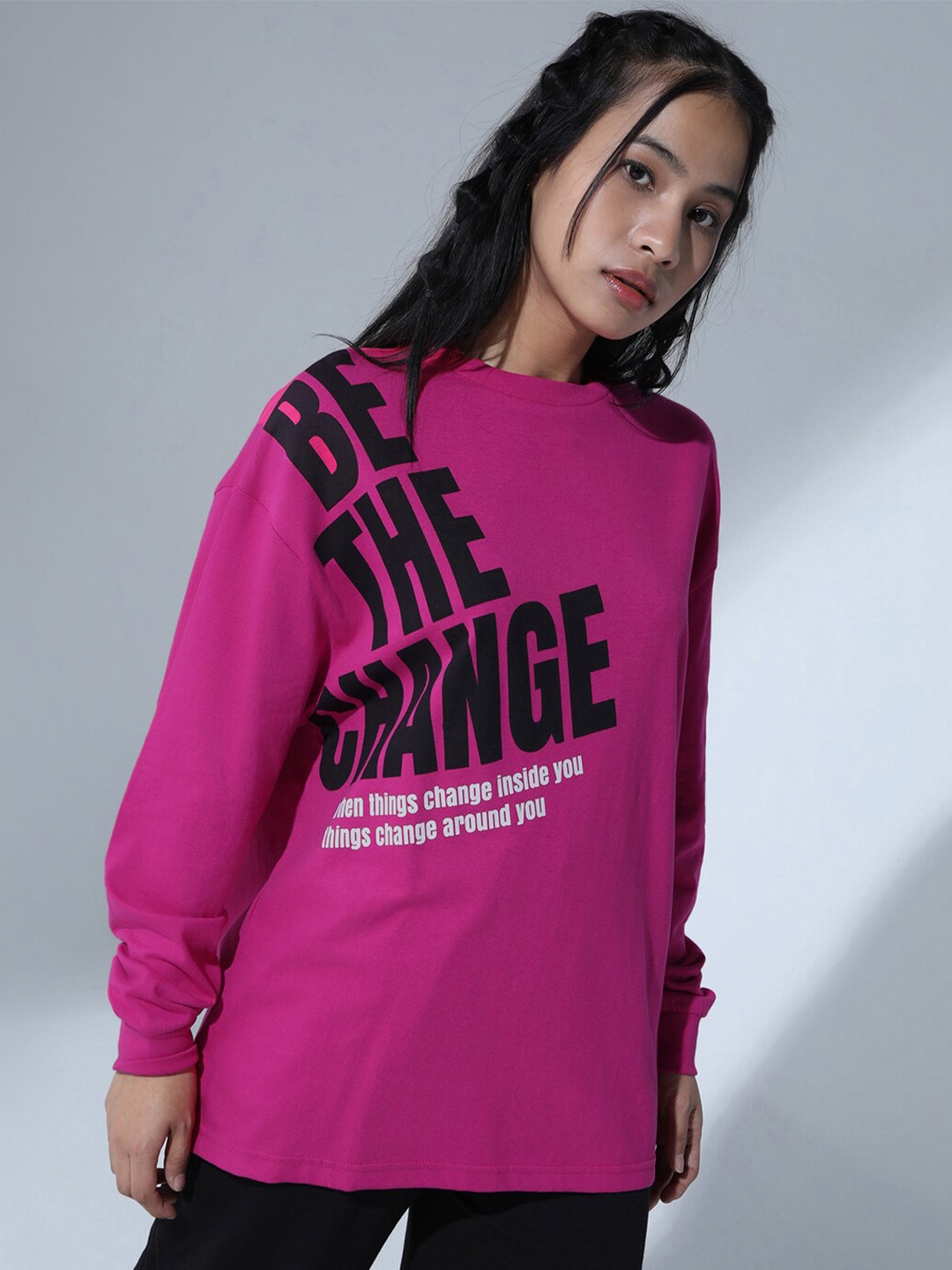 

Hubberholme Typography Printed Relaxed Fit Pure Cotton T-shirt, Pink
