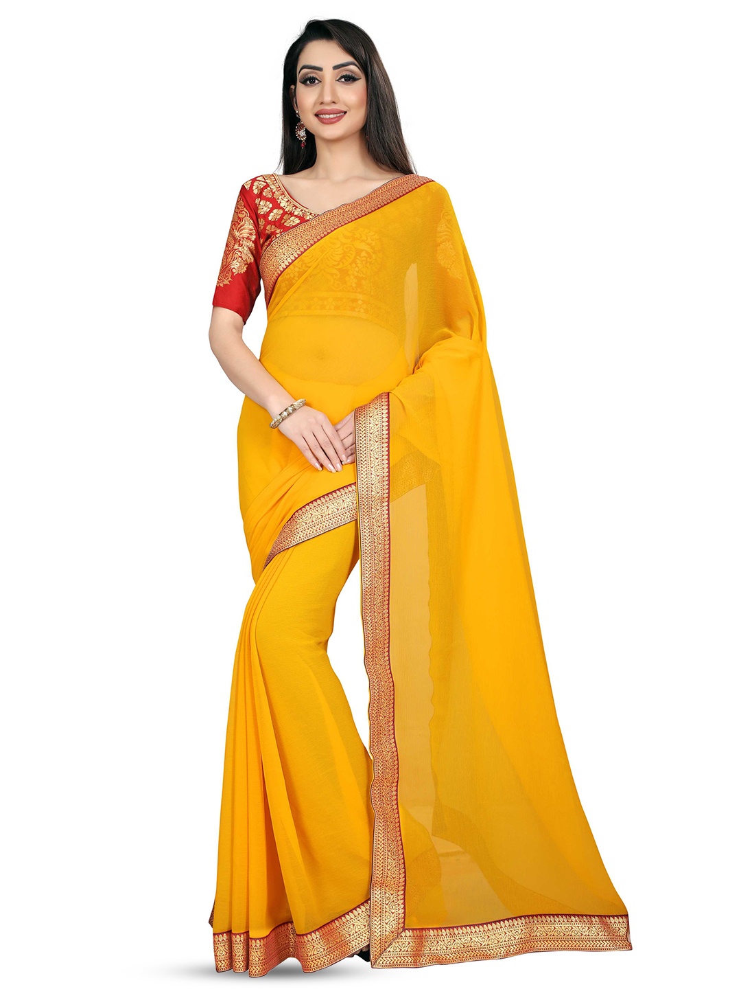 

ANAND SAREES Woven Design Border Saree, Yellow