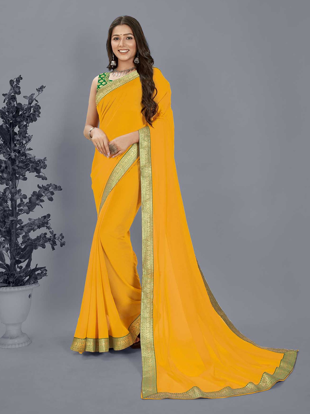

ANAND SAREES Woven Design Border Saree, Yellow