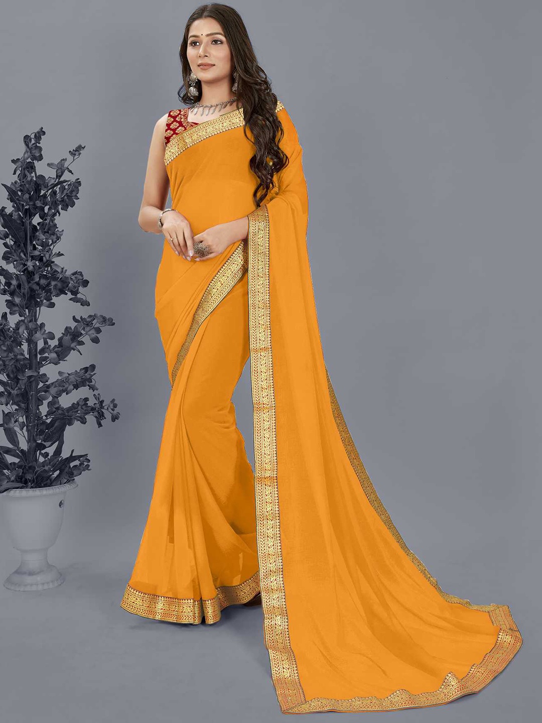 

ANAND SAREES Woven Design Border Saree, Yellow