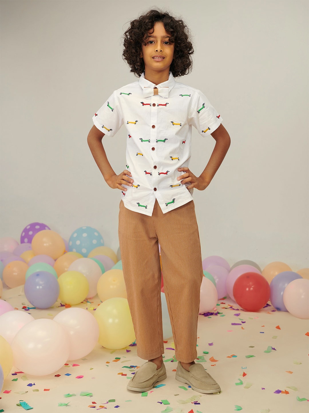 

Somersault Boys Printed Pure Cotton Shirt With Trousers, White