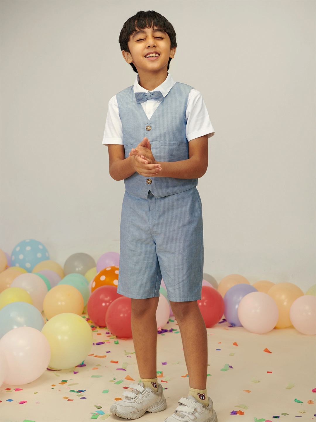 

Somersault Boys Pure Cotton Shirt With Shorts & Waistcoat, Blue